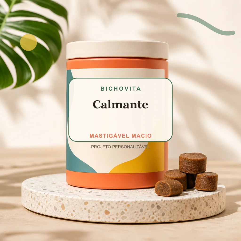 Calmante em mastigável macio, conceito de suplemento pet de marca própria Bichovita