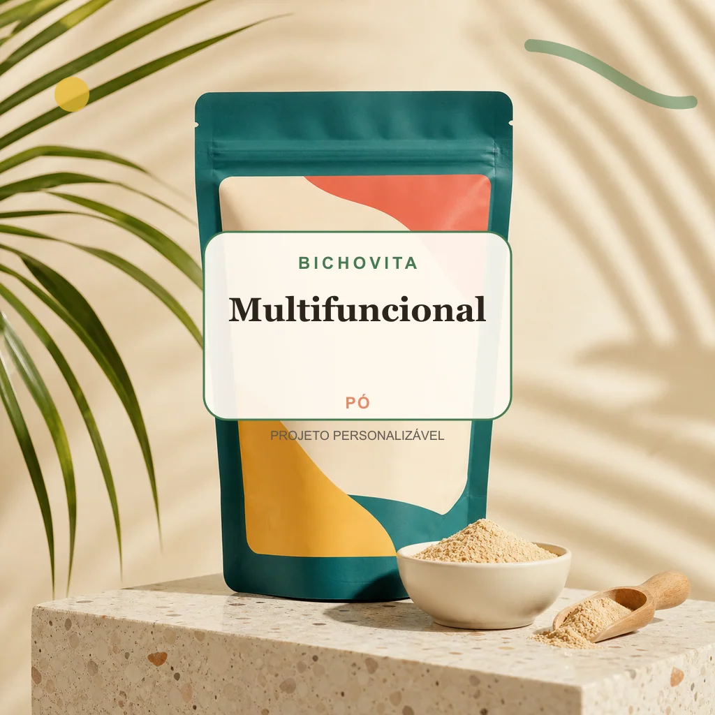 Multifuncional em pó, conceito de suplemento pet de marca própria Bichovita