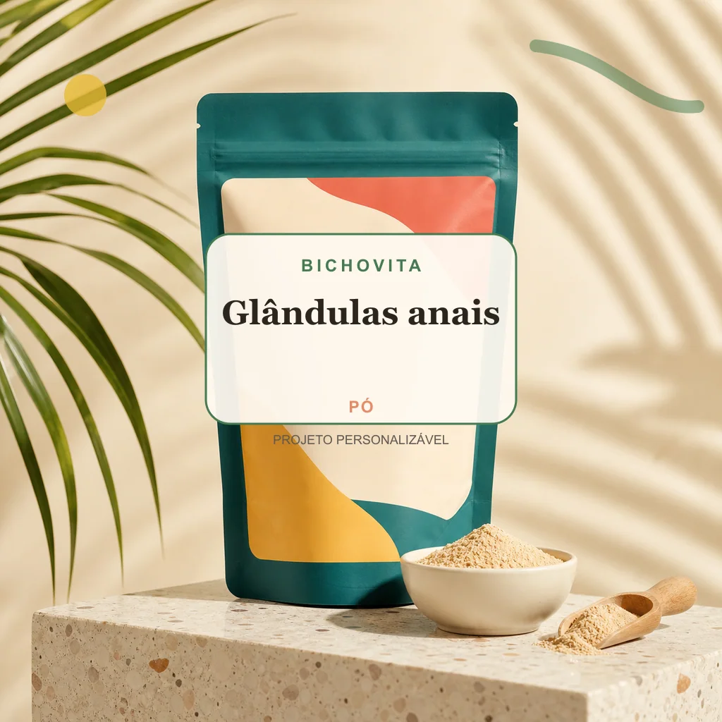 Glândulas anais em pó, conceito de suplemento pet de marca própria Bichovita